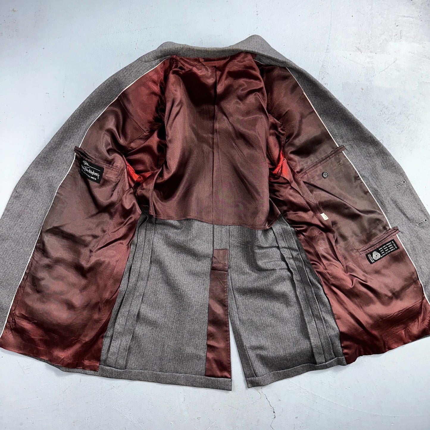 VTG Mens 2 PC Suit 41 Jacket Coat Pants Gray Rockabilly 80s Egon Von Furstenberg