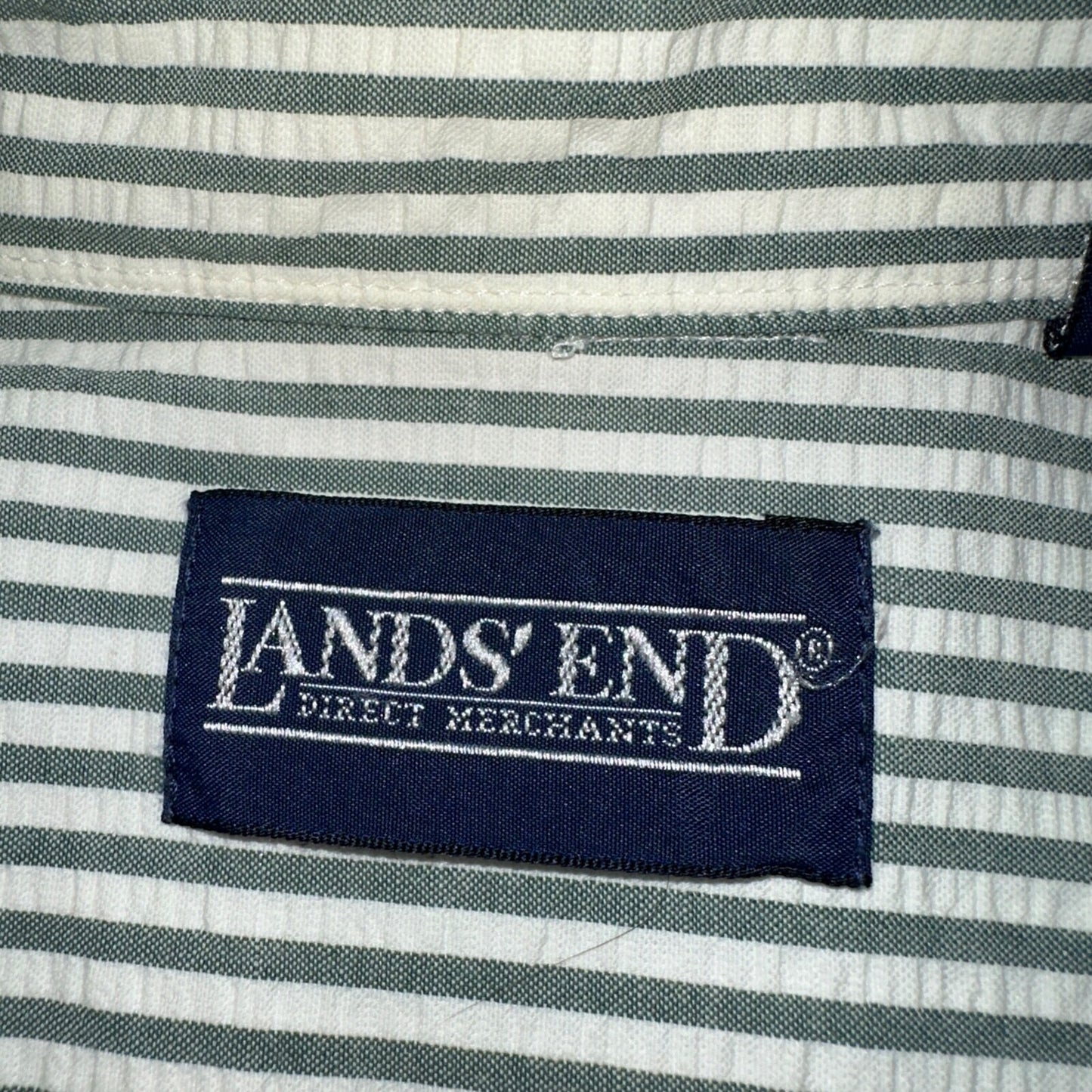 Lands End Shirt Men's M Green Striped Long Sleeve Button Down Trad Fit VTG 90s