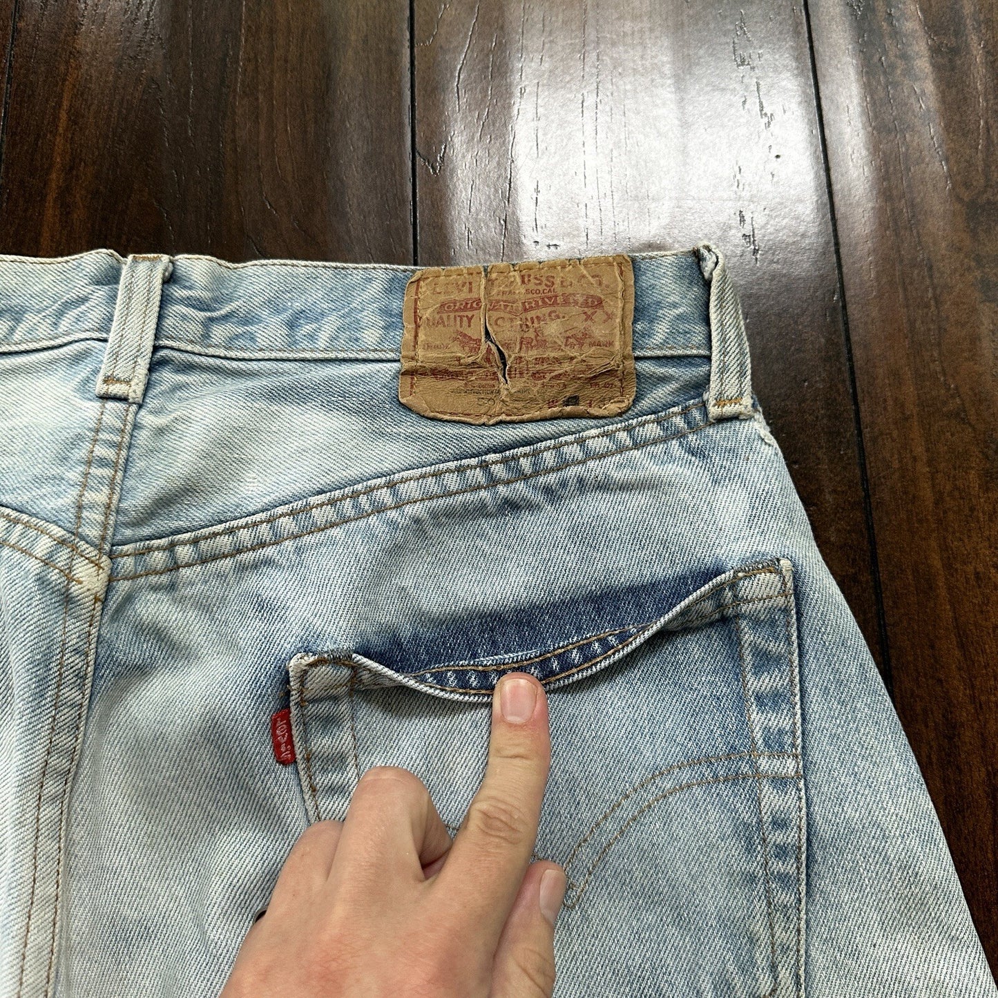 Levis Vintage 80s Redline Selvedge USA 501 XX Jeans Light Wash 32x36 Act 29x31