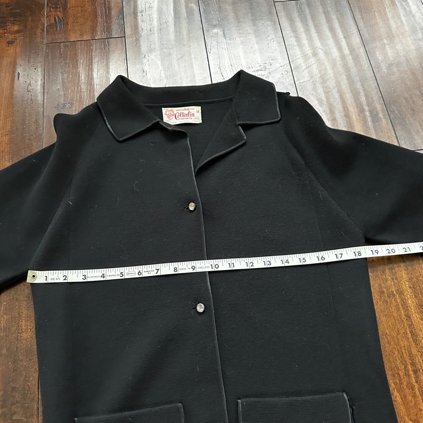 1960’s VTG Wool Cardigan Coltalia Imports Black Women’s Rockabilly 60s Skirt