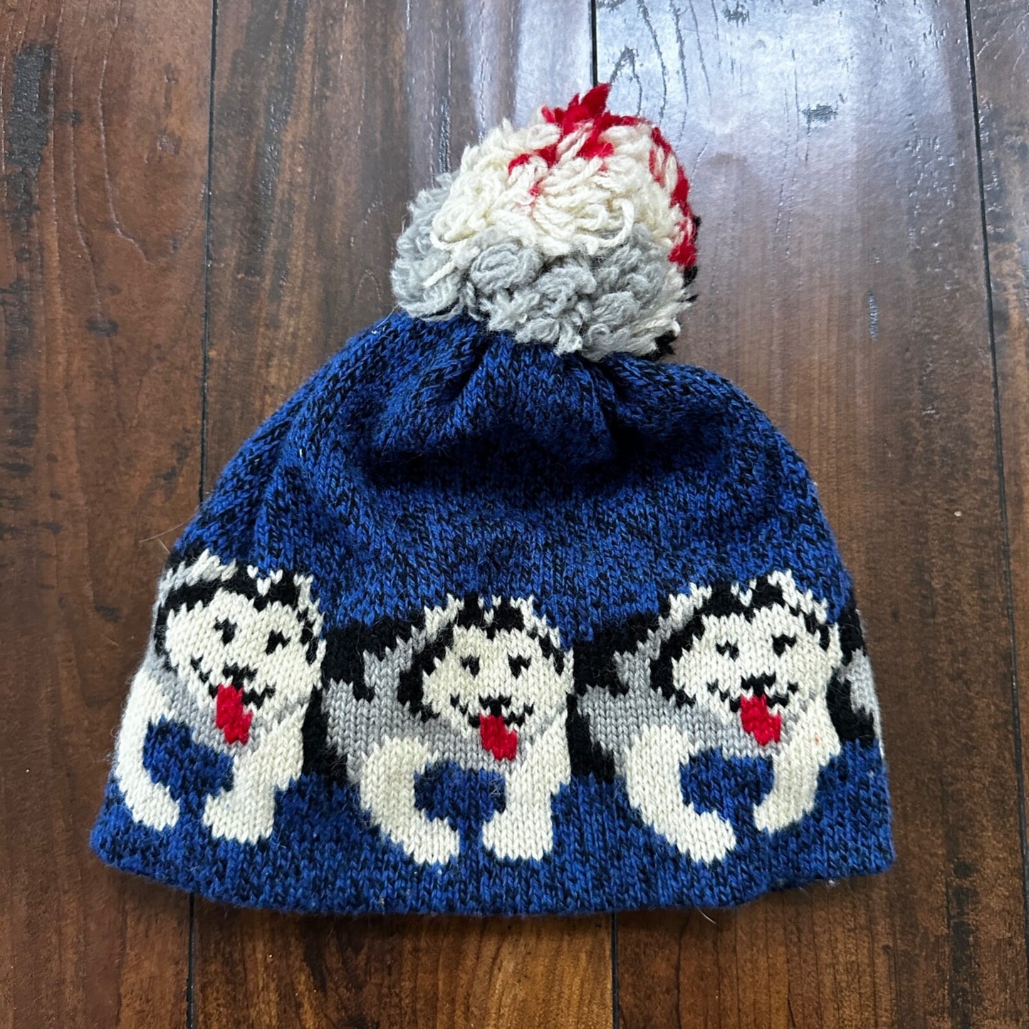 VTG 90's LL Bean Husky Dog Beanie Wool Blend Knit Winter Pom Hat USA Made RARE