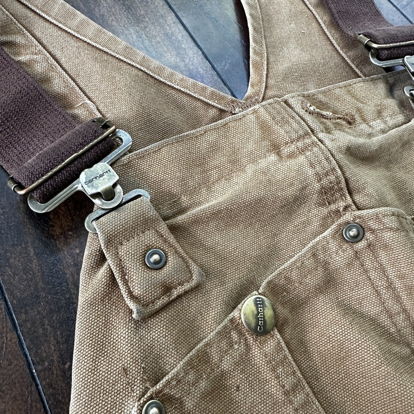 Carhartt DKB Double Knee Duck Unlined Bib Work Tan Brown Overalls 40x27 VTG