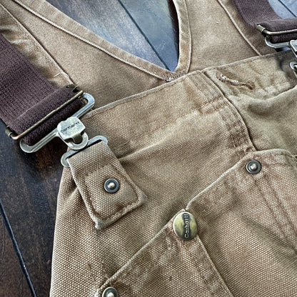 Carhartt DKB Double Knee Duck Unlined Bib Work Tan Brown Overalls 40x27 VTG