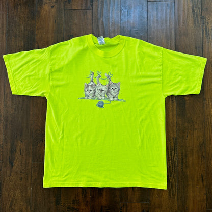 Cats XL Highlighter Vintage T Shirt Y2K Gildan Cute Animals Love Hipster Yarn