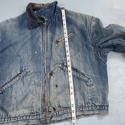 Vintage 50s 60s Hercules Blanket Lined Denim Bomber Jacket USA Coat Thrashed