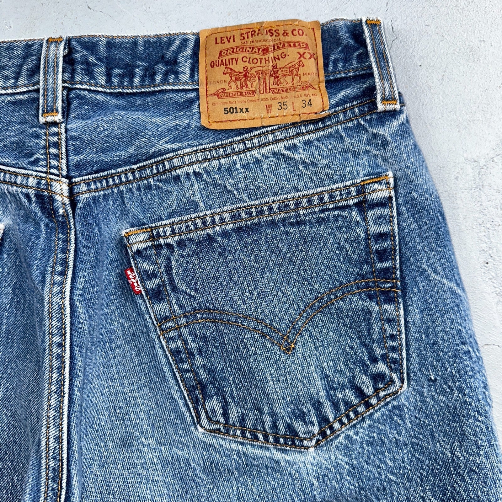 Levis 501 Vintage 90s USA XX Straight Leg Jeans Blue Med Wash 35x34 Act 32x30