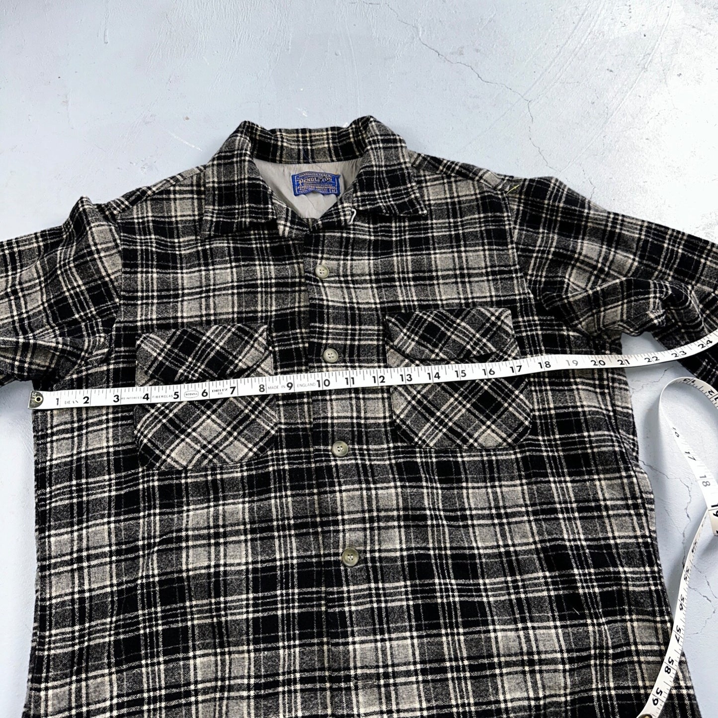 Pendleton Board Shirt Mens M 1960s Plaid Wool Long Sleeve VTG USA Loop Collar