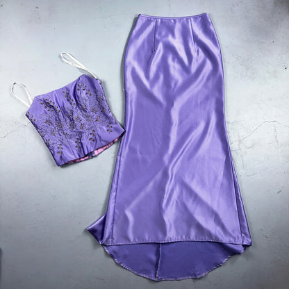 Zum Zum By Niki Livas Women's Purple Crop Skirt Beading Maxi Dress 5-6 USA Prom