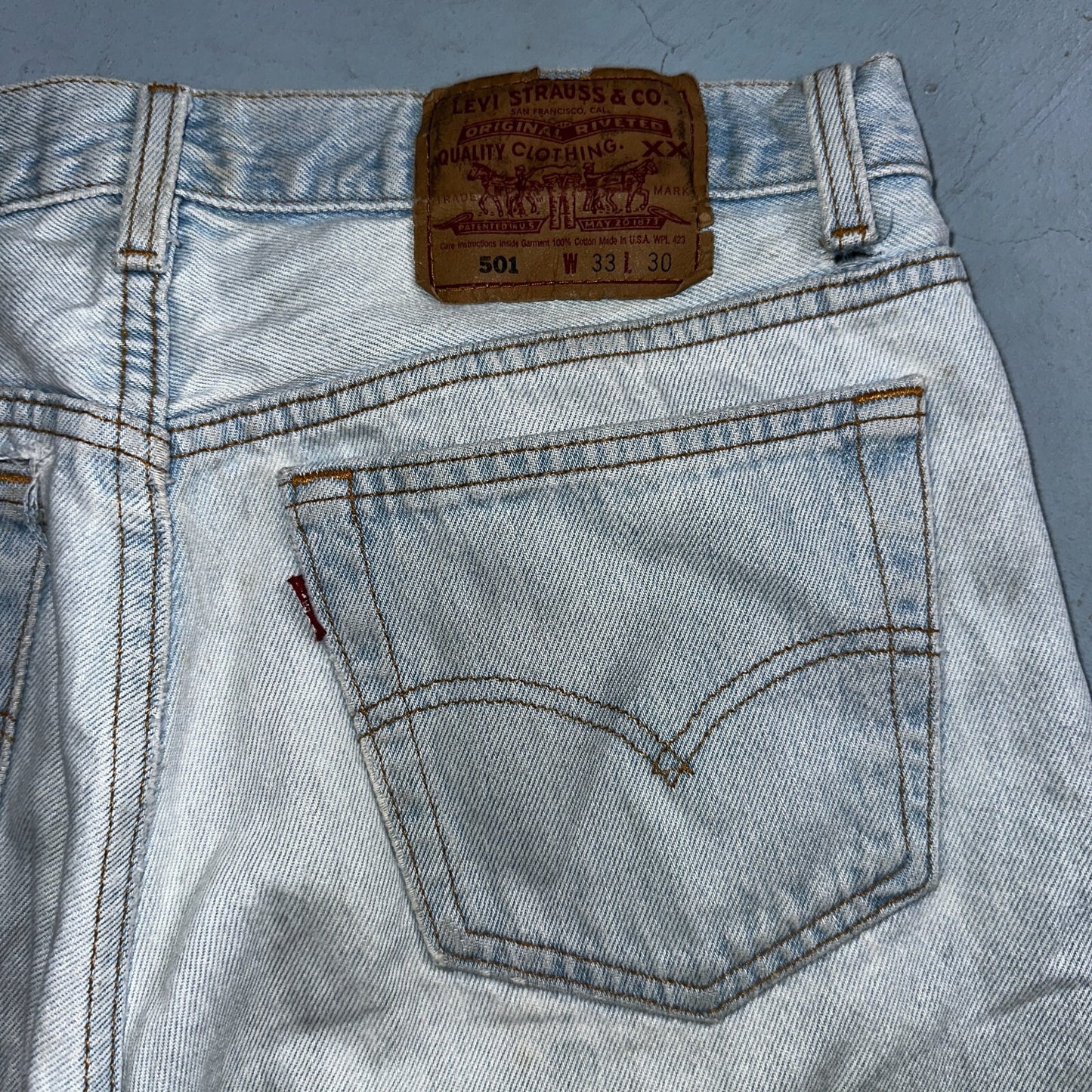 Levis 501 Vintage 90s USA XX Straight Leg Jeans Blue Light Wash 33x30 Act 31x29