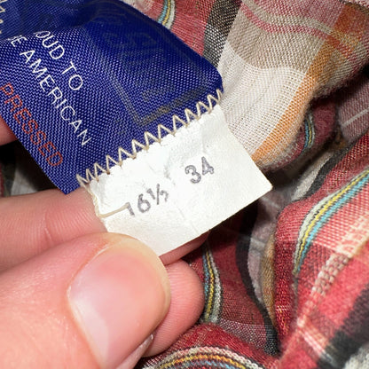 Vintage Panhandle 80s Western Shirt Pearl Snap Buttons Plaid Mens L 16.5 USA