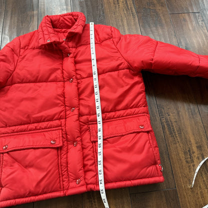 Vintage 60s Red Down Insulated Quilted Puffer Jacket M 1960s 70s Rockabilly