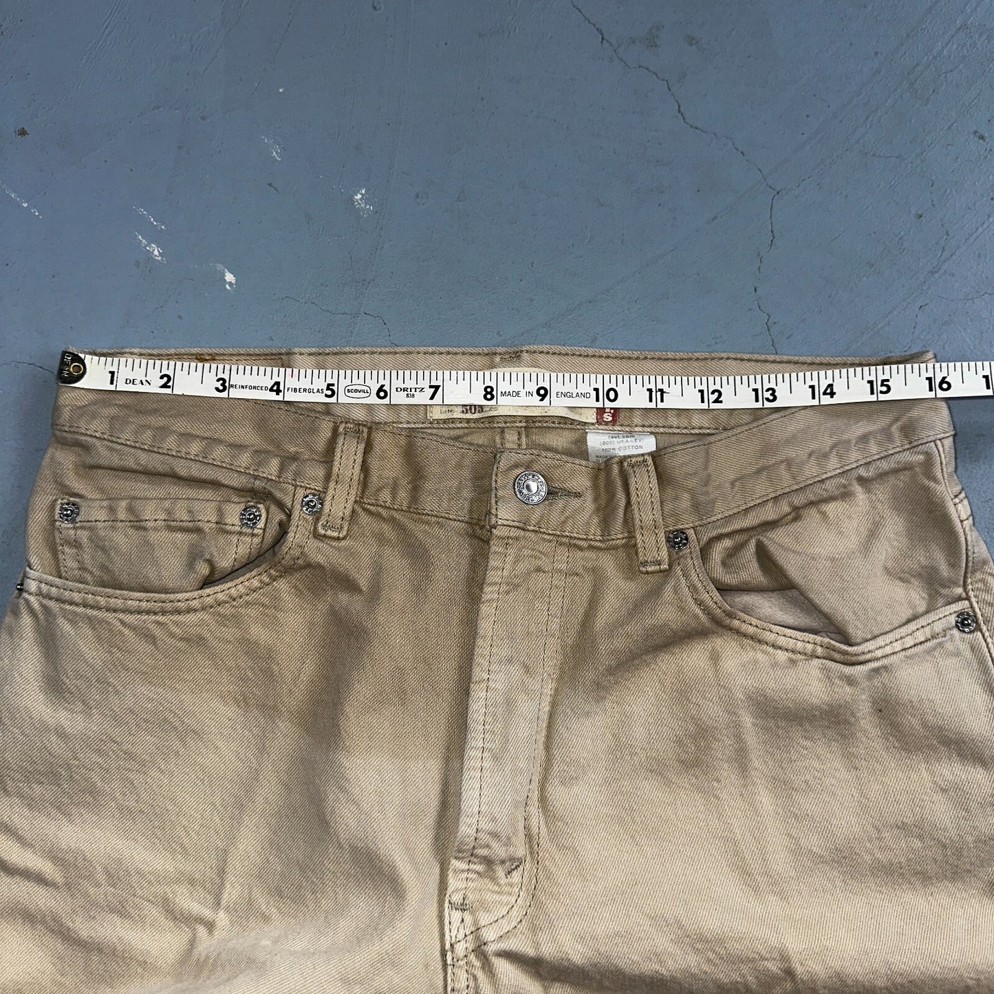 Levis 505 Vintage Y2K Jeans Beige Stained Zipper Fly Straight 34x29 Act 32x28