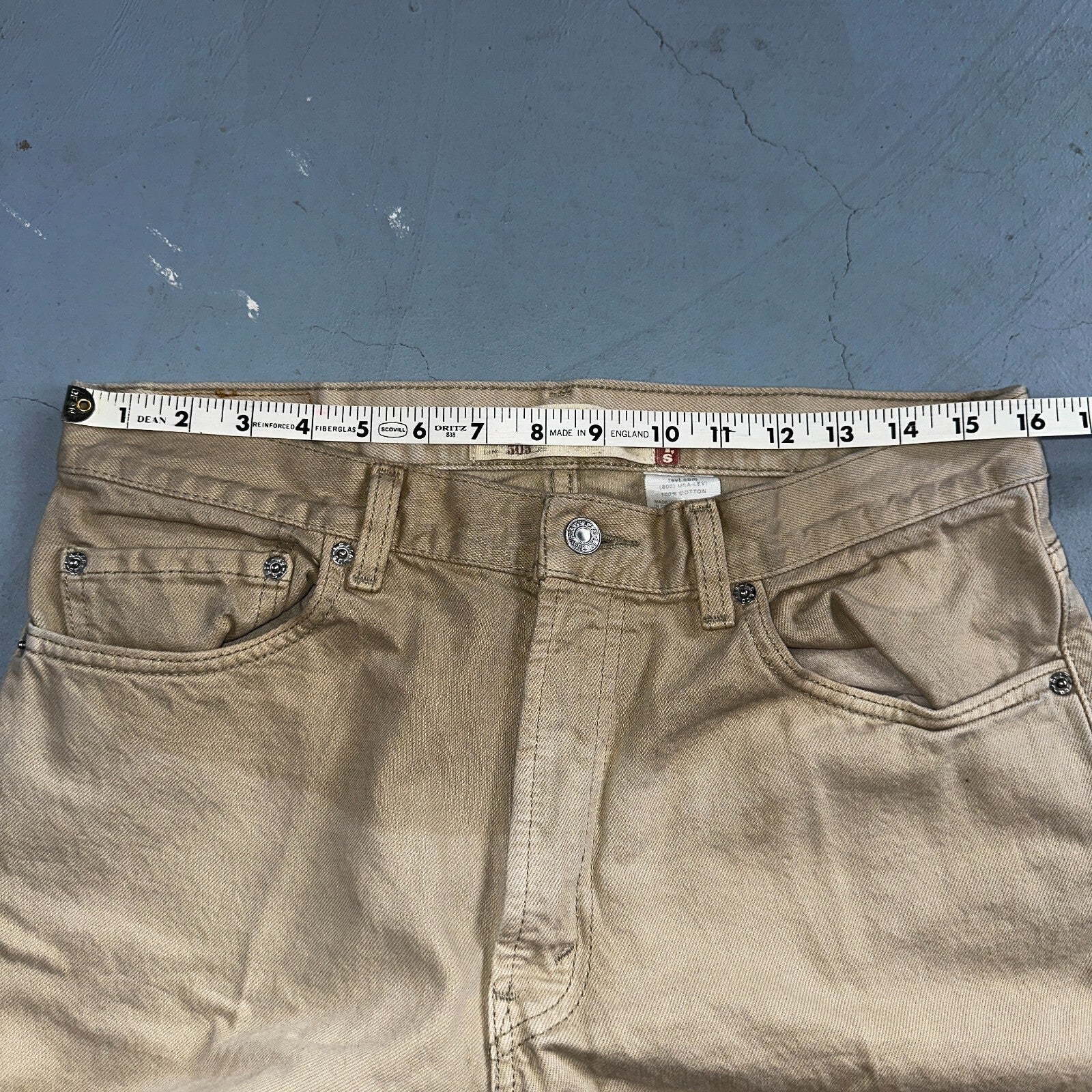 Levis 505 Vintage Y2K Jeans Beige Stained Zipper Fly Straight 34x29 Act 32x28