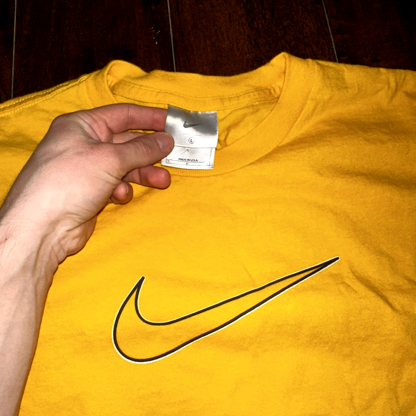 Nike USA Vintage T Shirt Yellow Center Swoosh Brian Grant Promo Gym Sports