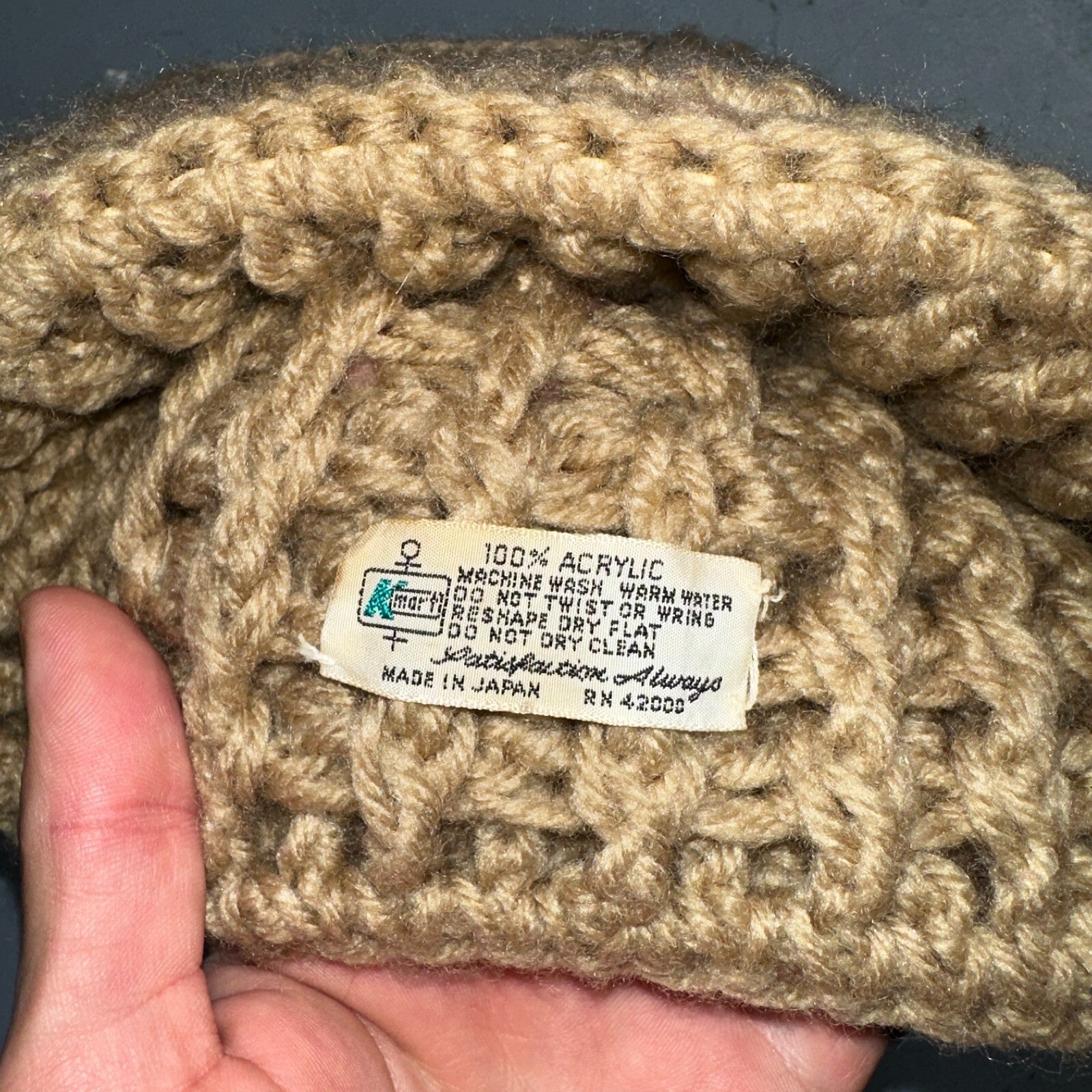 Vintage K Mart 100% Acrylic Knit Beanie Winter Hat Cap Tan Made In Japan