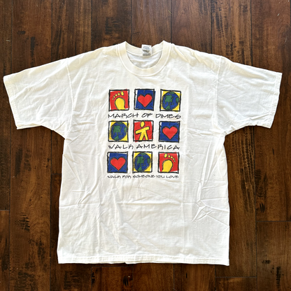 March of Dimes Vintage T Shirt Y2K Love Keith Haring Art Earth Music Band USA