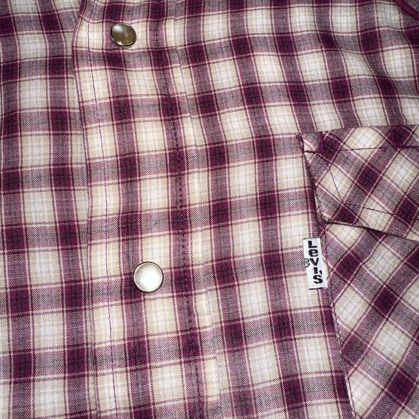 Levis VTG 1980s Pearl Snap Button Shirt Mens L Plaid 80s Cowboy Shirt Korea LS