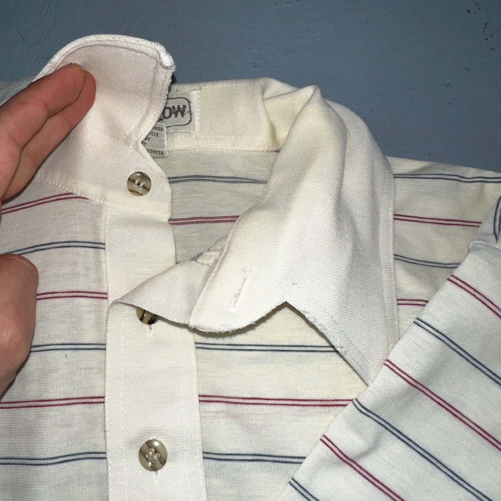 Striped 1980s Polo VTG T Shirt 80s Club Fellow White Stained Simple Tee