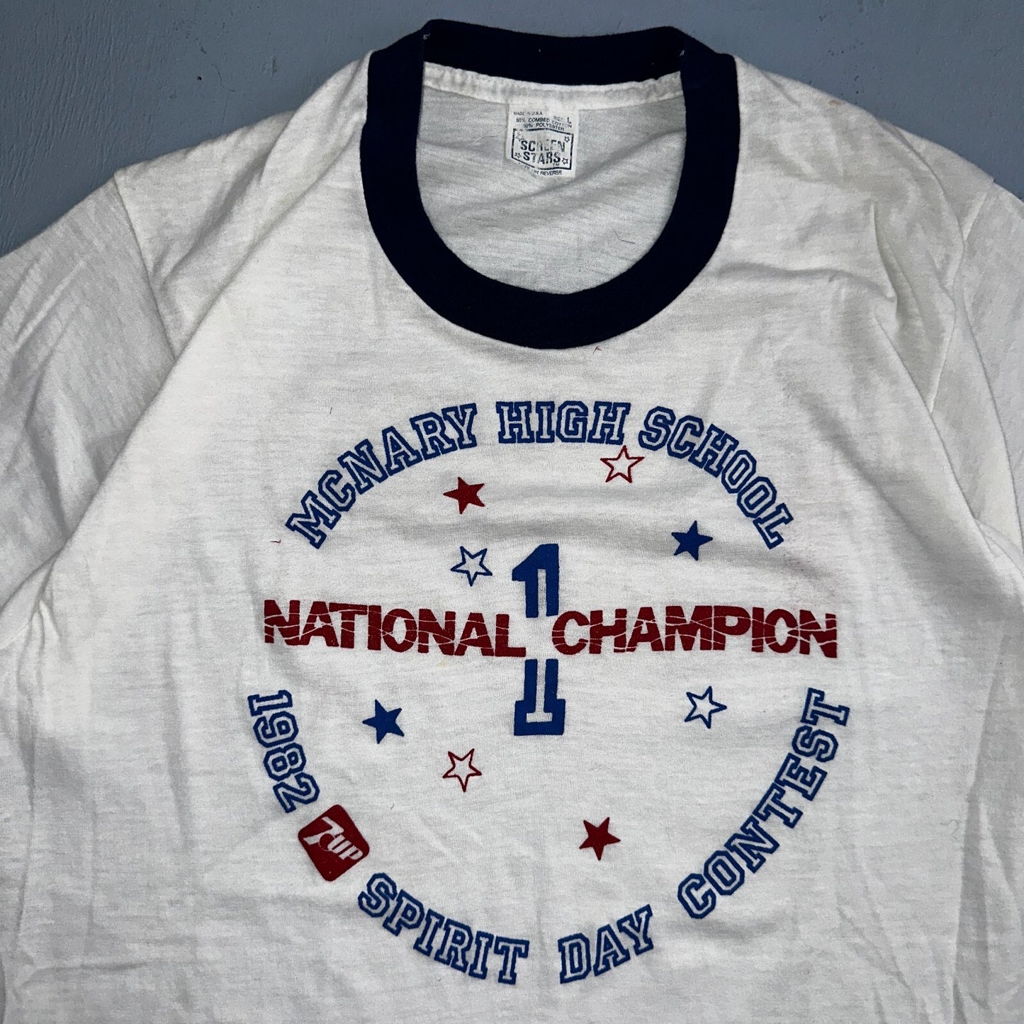 Champion McNary High School Oregon VTG T Shirt 7UP Soda Screen Stars Ringer 80s