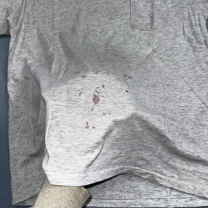 Oneita Pride In Print Designer VTG T Shirt Thrashed Hole Gray Pocket Chest Print