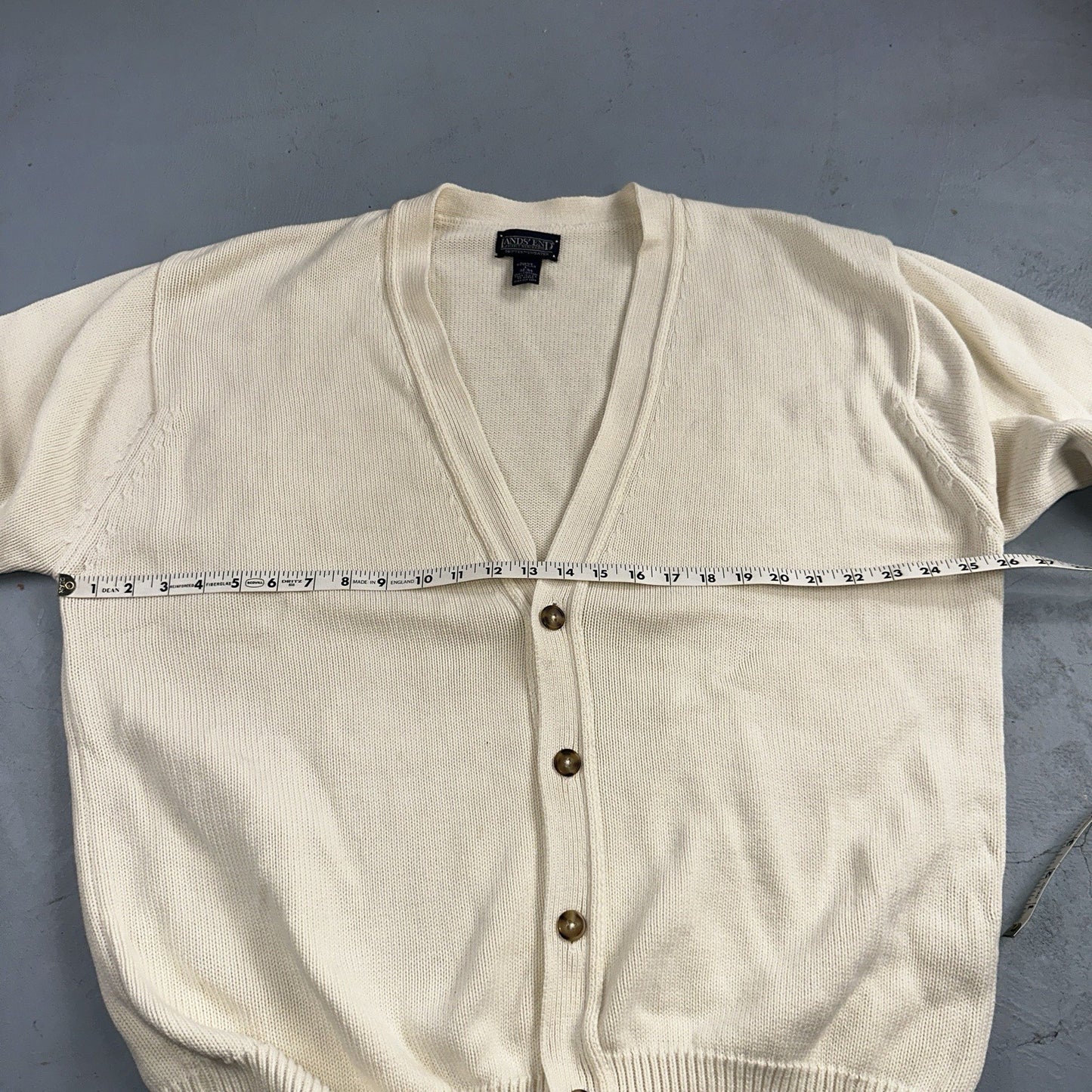 Vintage Lands' End Cardigan Sweater Men's Large White Button Front Made in USA