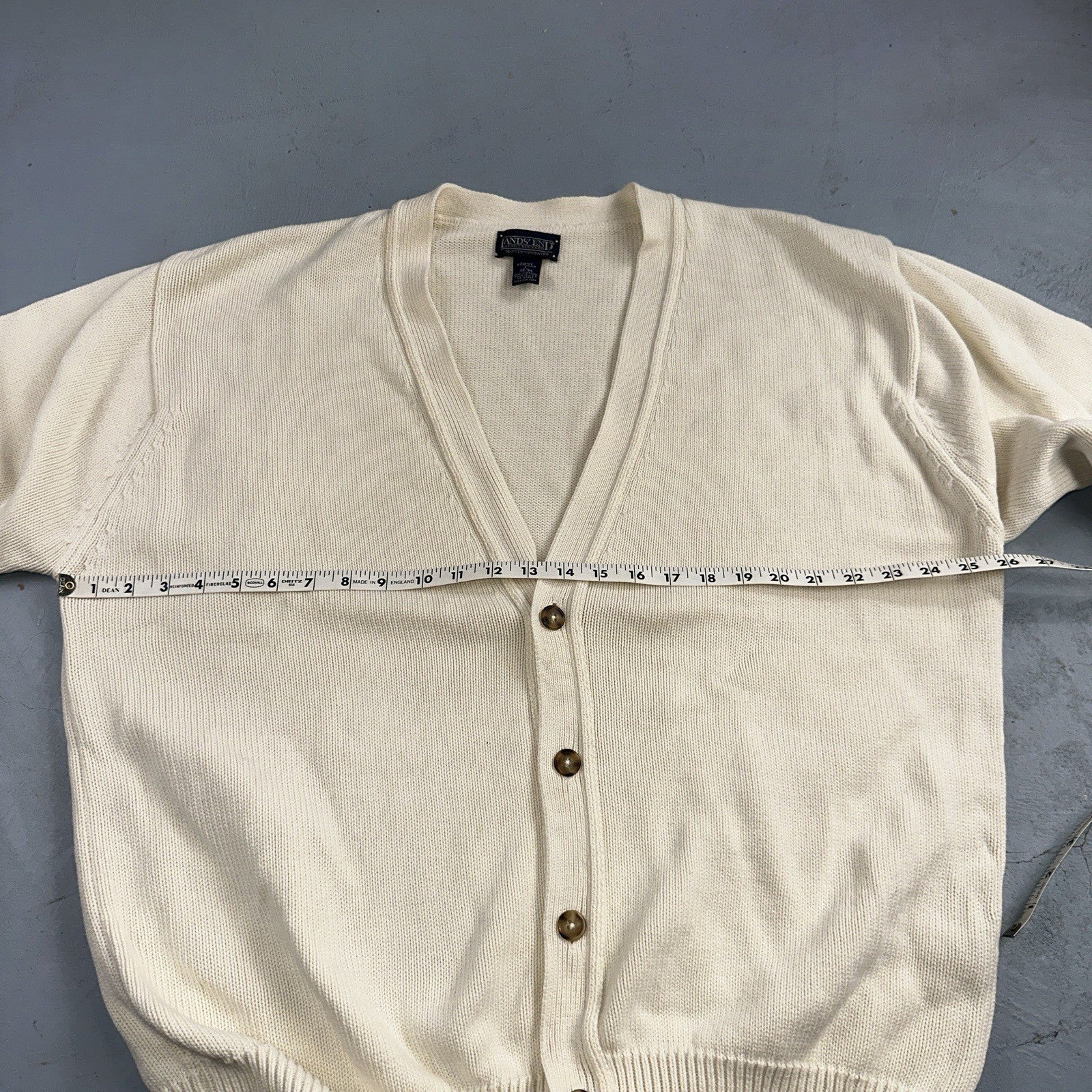 Vintage Lands' End Cardigan Sweater Men's Large White Button Front Made in USA
