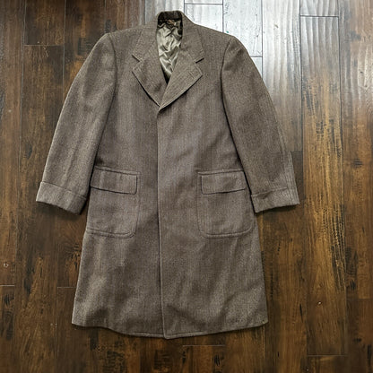 VTG 1960s Barron Anderson Herringbone Wool Overcoat USA Rockabilly 60s Lined