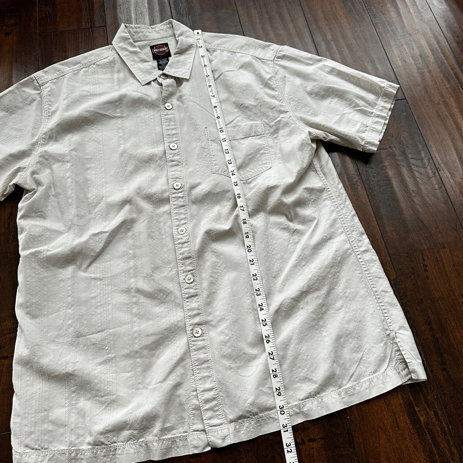 Harley Davidson Shirt Button Up XL Short Sleeve VTG Motorcycle White Silk