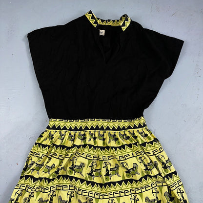 Vtg 40s 50s Day Dress Fit Flare Rockabilly Novelty Rick Rack Trudy Hall 15