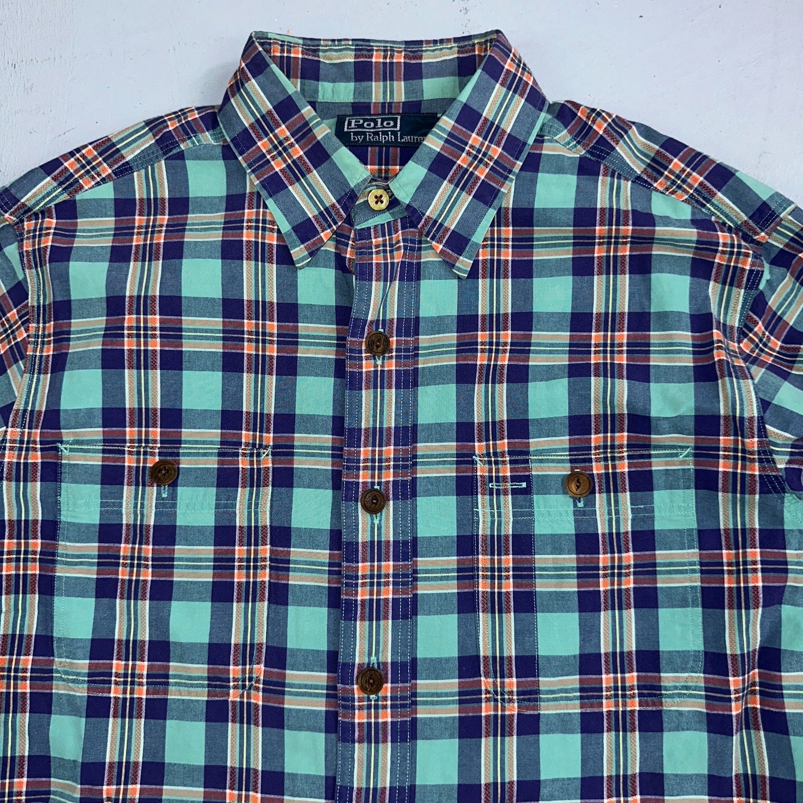 Polo Ralph Lauren Mens Long Sleeve Button Down Shirt Size M Plaid Green Blue