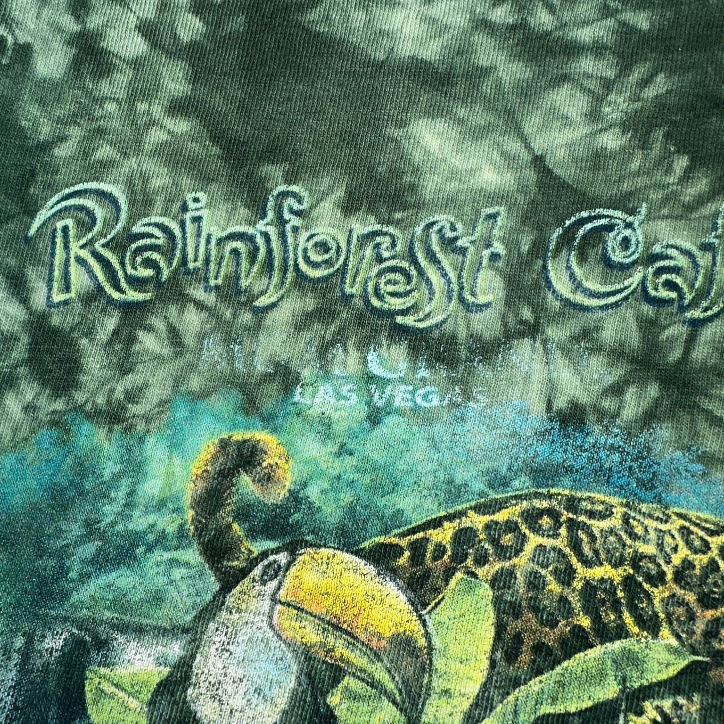 Rainforest Cafe VTG Shirt Mens Large Green Tie Dye Las Vegas Y2K Faded THrashed