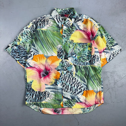 Vintage Jams World Tropicana Floral Men's Hawaiian Button Large Shirt USA Made