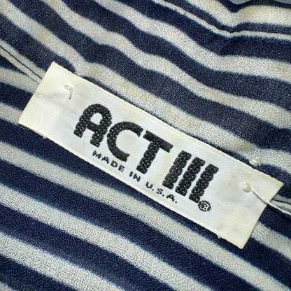 Vintage 1980s Act III Striped Check Blue White Coquette Romantic Shirt US Button
