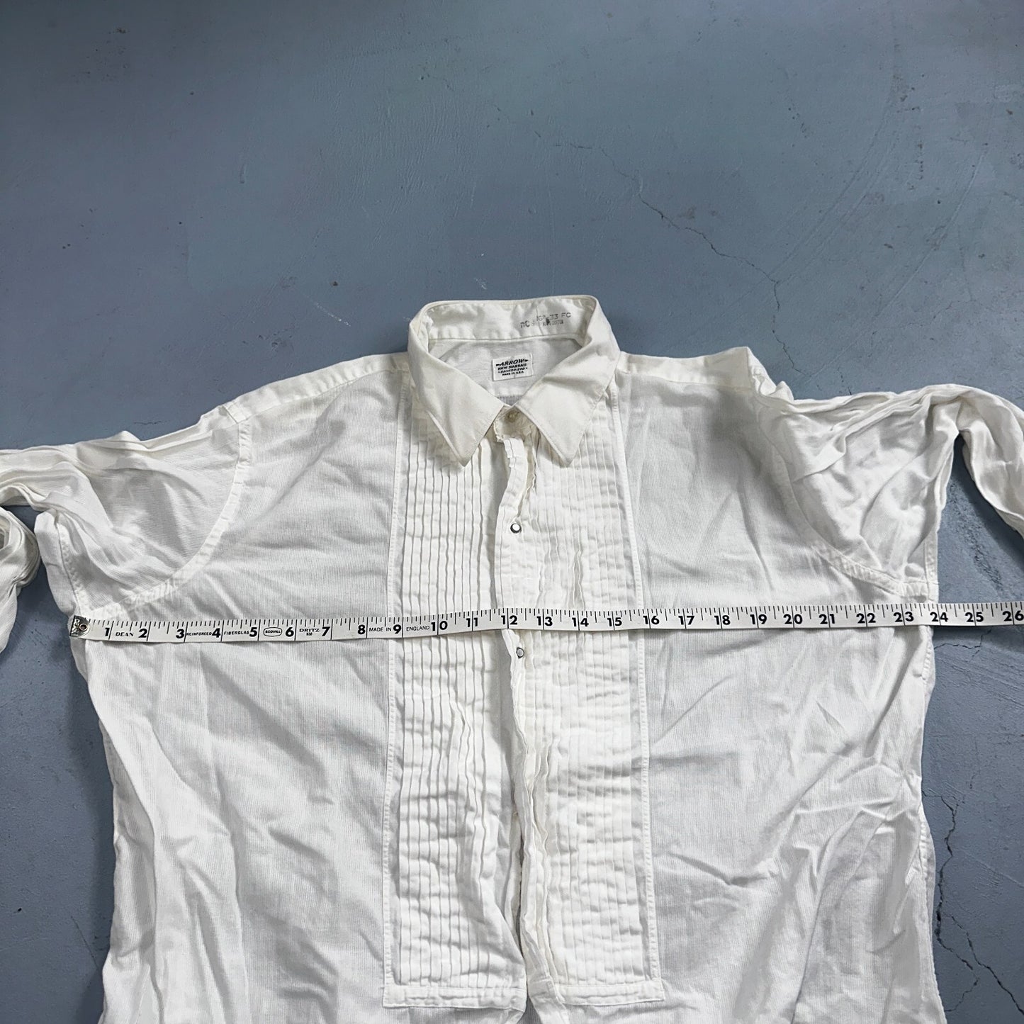 Arrow VTG 50s New Nassau Ruffle Front Dress Shirt Long Sleeve White 16-33