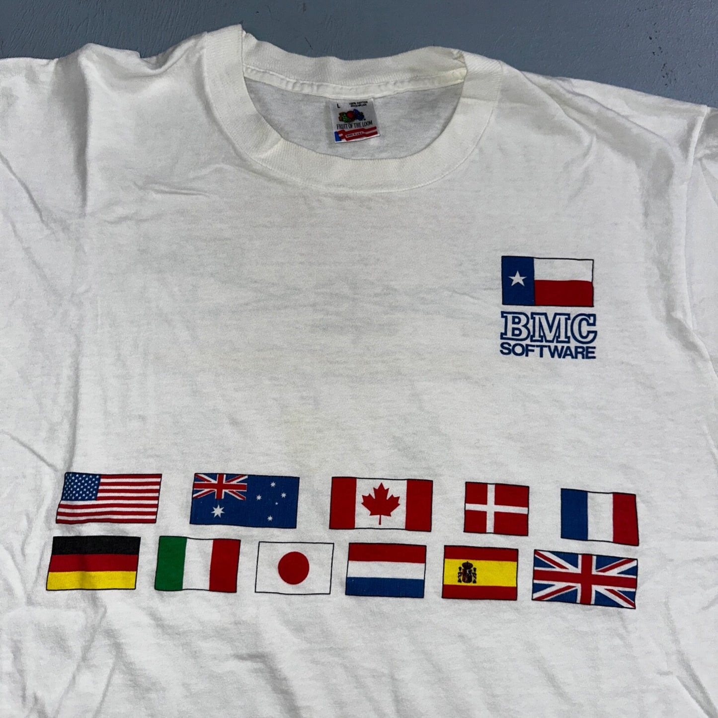 BMC Computer Software VTG T Shirt FOTL 90s Nerd Science PC Flags International