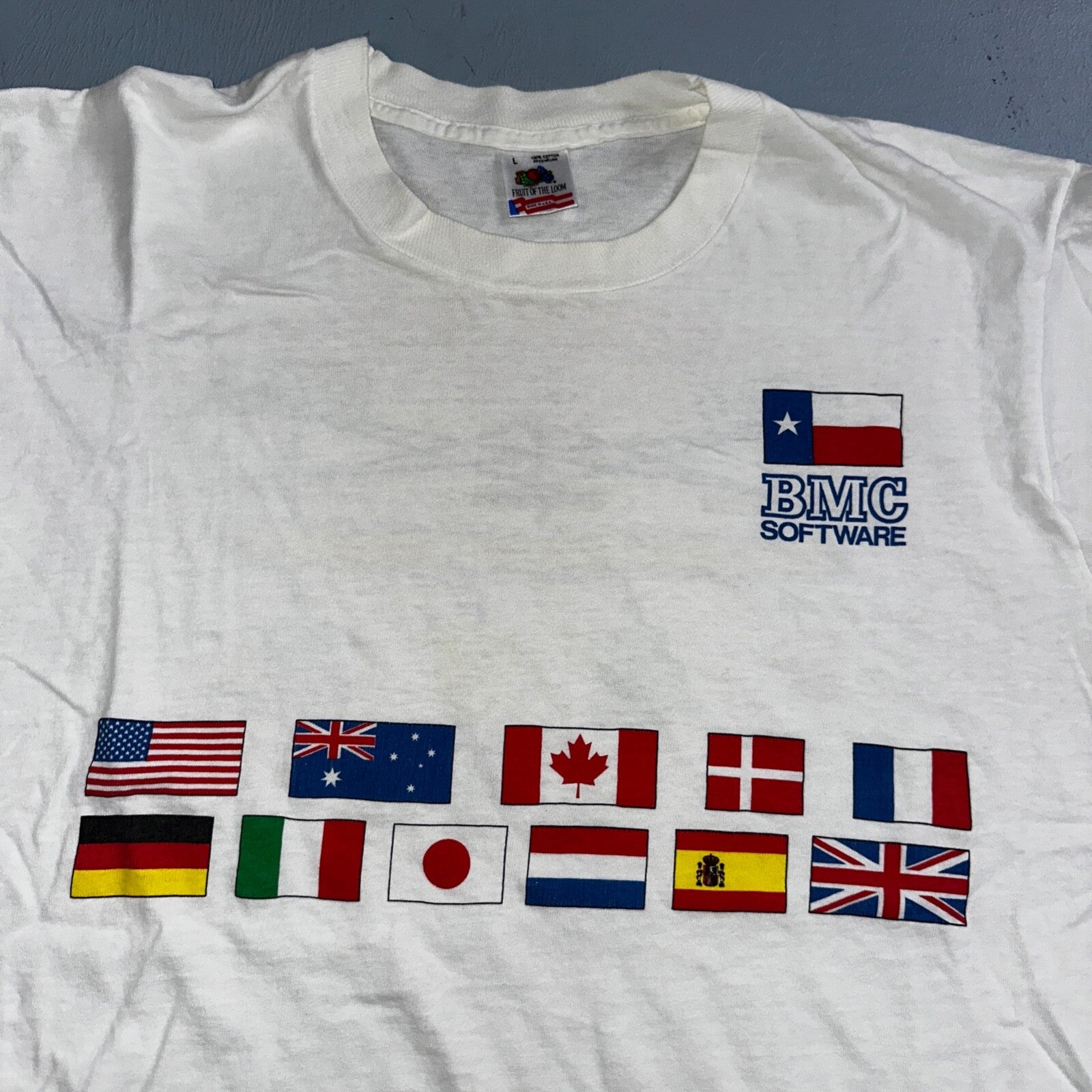 BMC Computer Software VTG T Shirt FOTL 90s Nerd Science PC Flags International