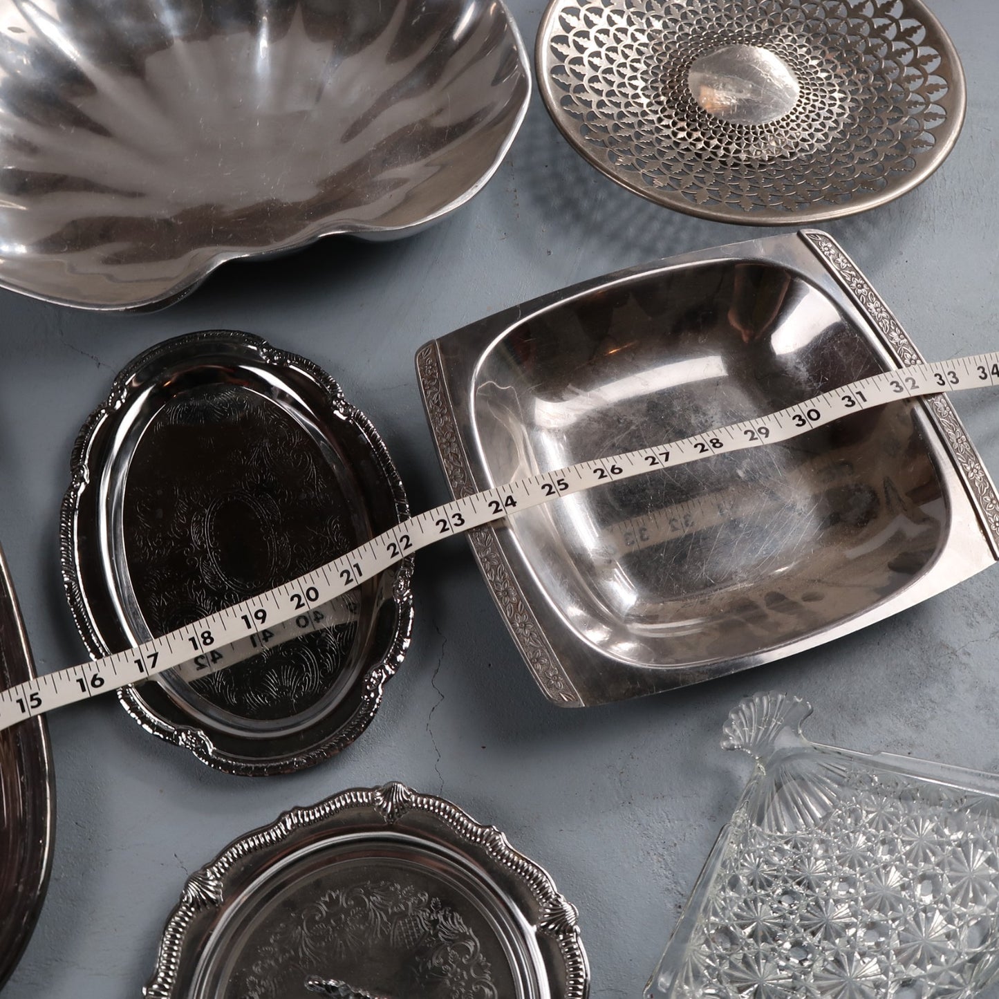 Vintage Baroque Victorian Not Silver Plated Platter Collection Lot Fancy Trays