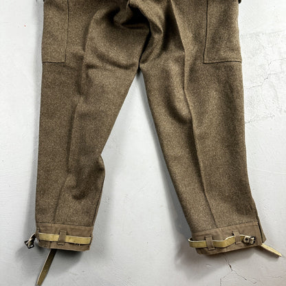 Vintage 1960s Swedish Army Wool Cargo Heavy Pants WWII Leather Straps 34x31