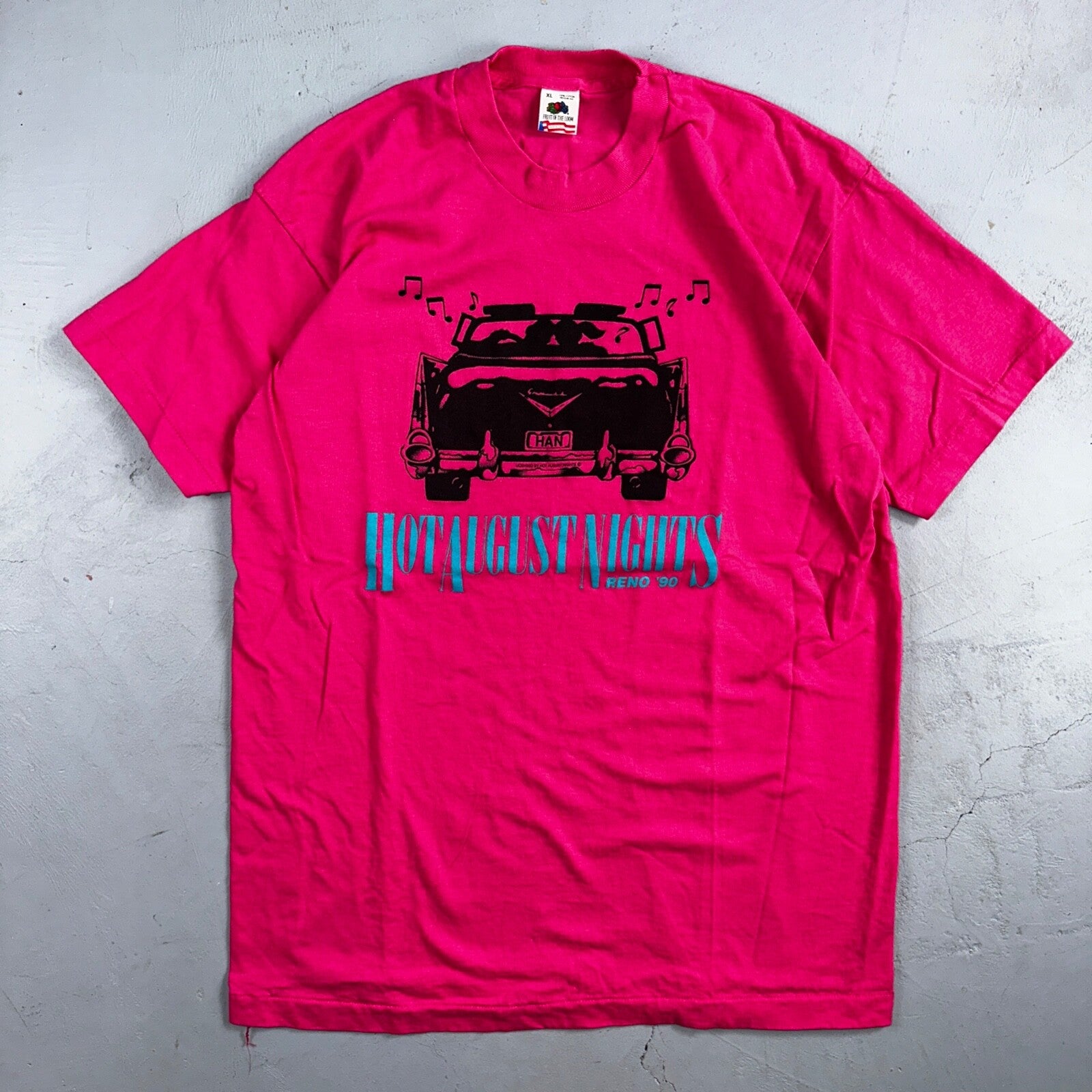 Hot August Nights XL VTG T Shirt Pink USA Cars Reno Driving Music Graphic