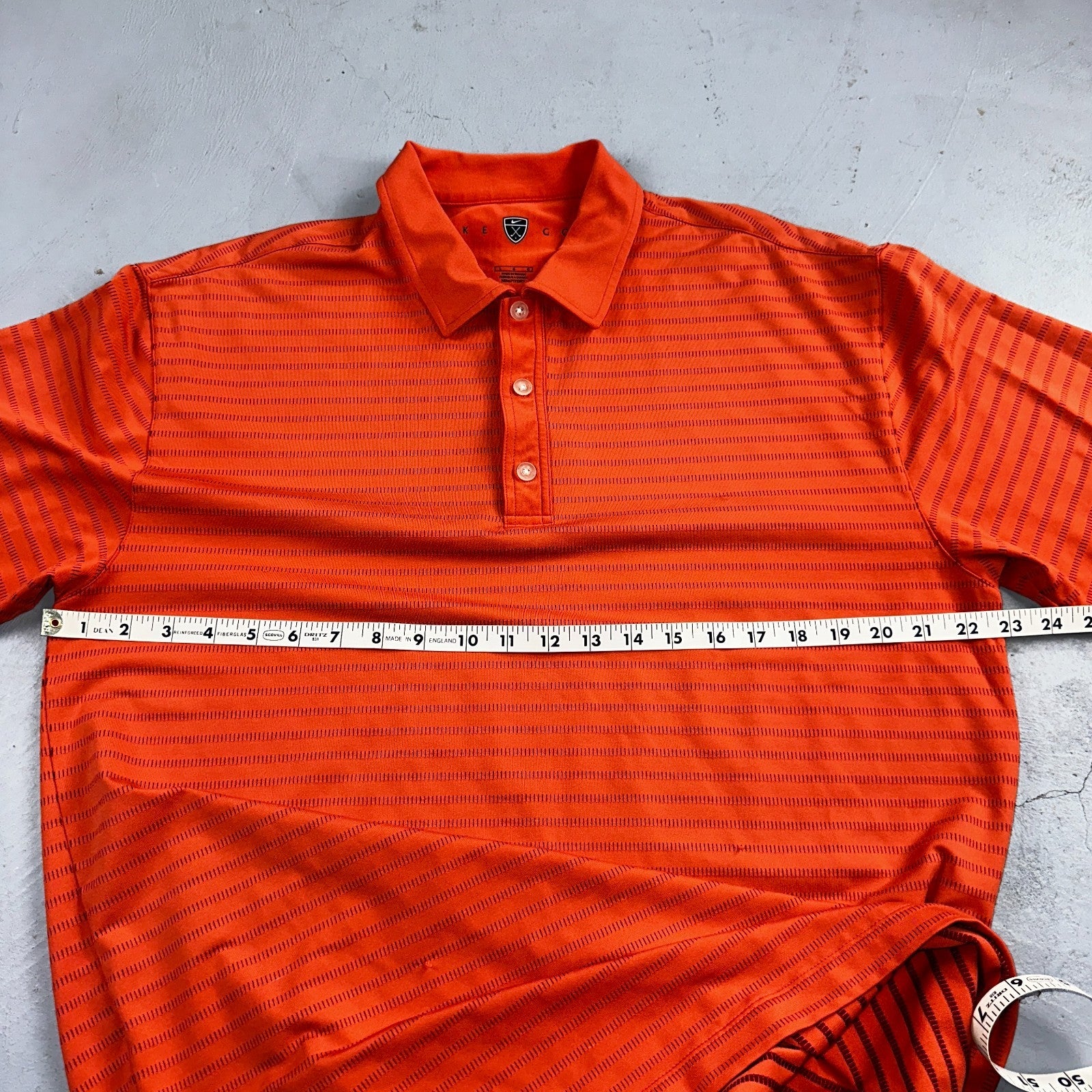 Nike Golf Dri Fit Orange Striped Polo Shirt L Large Vintage Style Sports