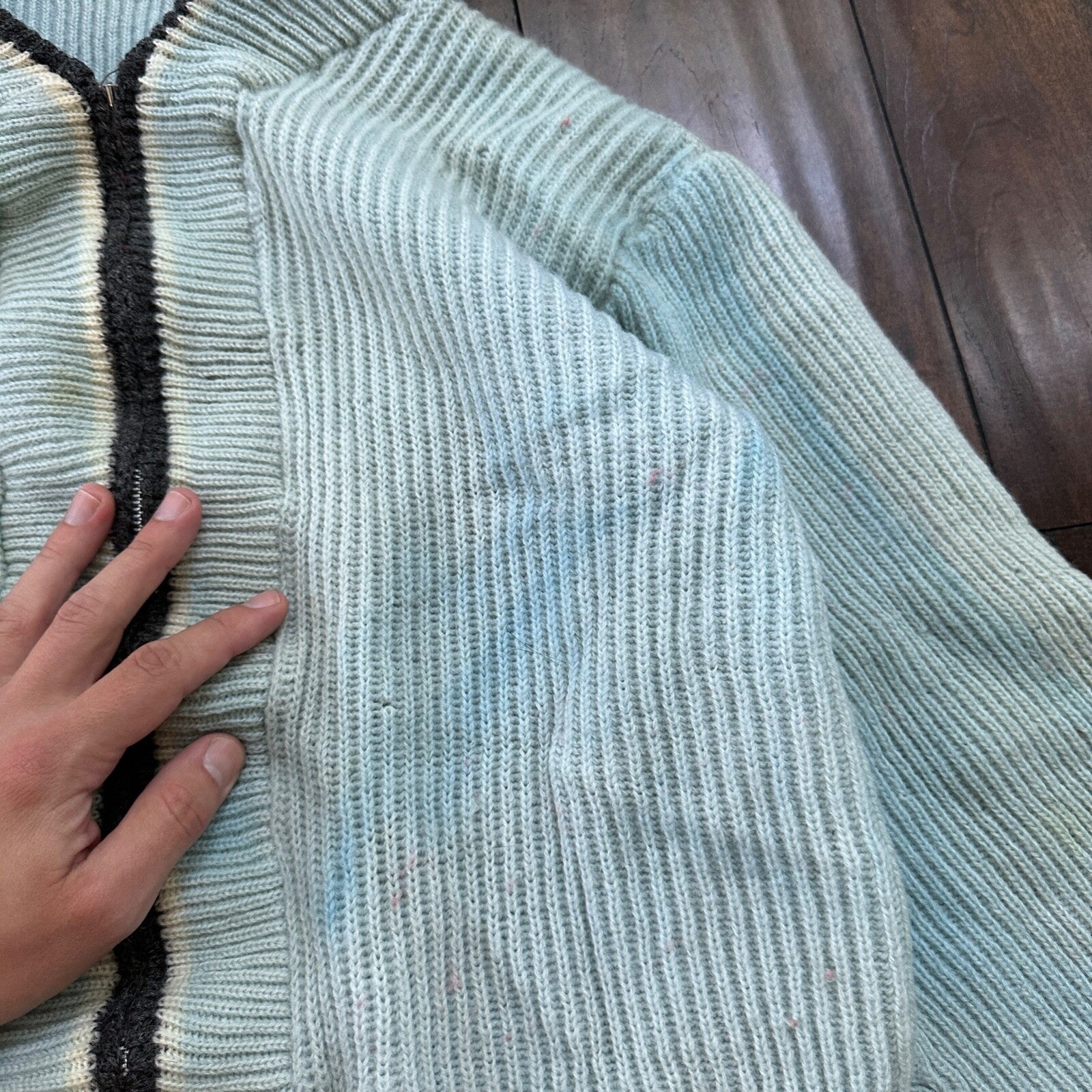 VTG 70s Columbia Knit Rugby Gear Sweater Zip Up Blue Color Block Made In USA