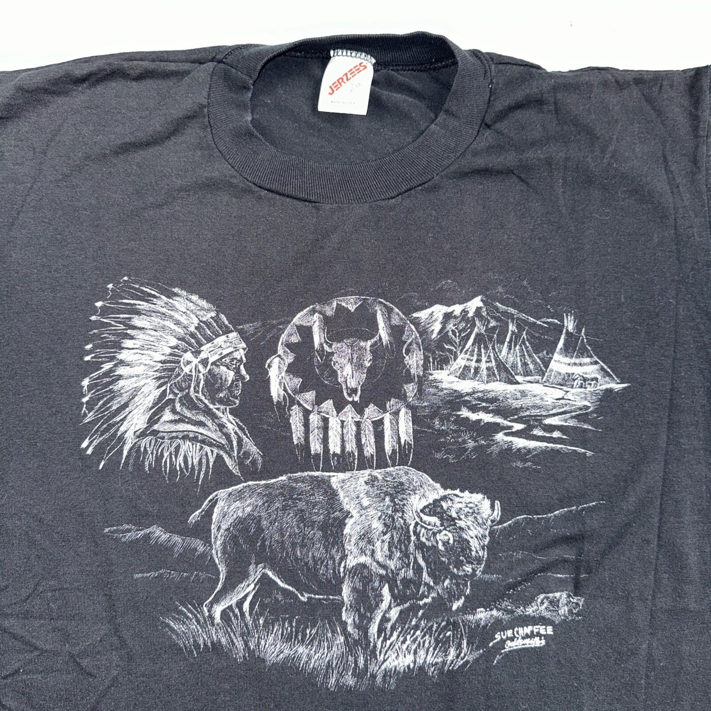 Buffalo Native American Jerzees VTG T Shirt Single Stitch Spirits Sue Chaffee