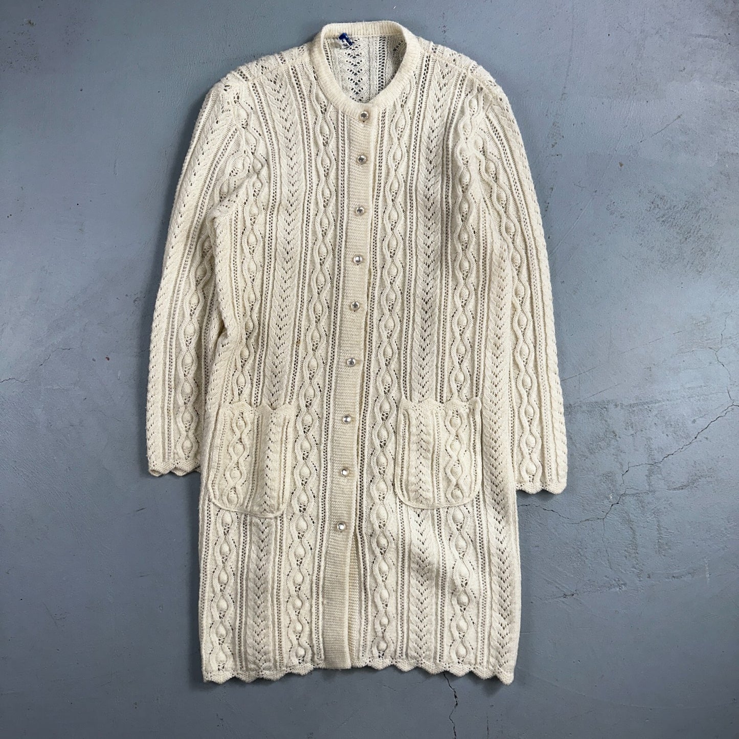 Vintage Wintuk Off White Cardigan Granny Sweater Button Front Orlon Acrylic Long