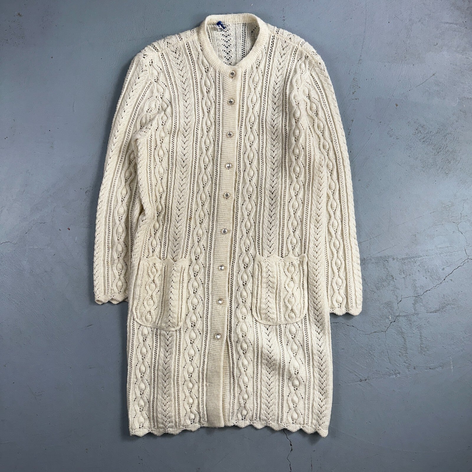 Vintage Wintuk Off White Cardigan Granny Sweater Button Front Orlon Acrylic Long
