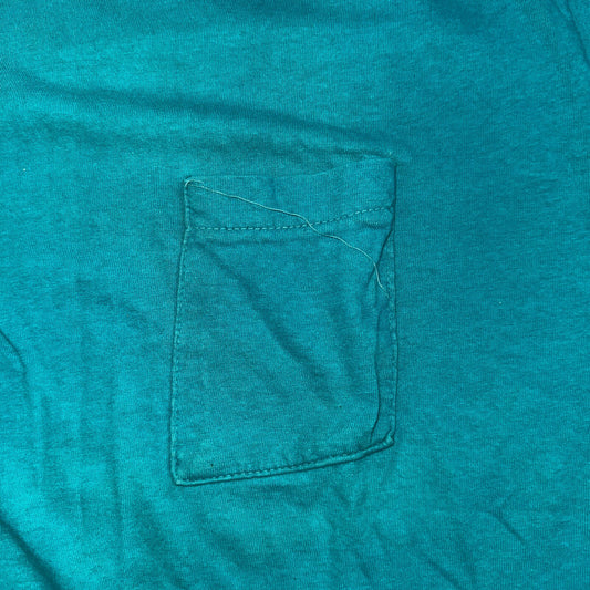 1960s Fruit Of The Loom VTG T Shirt Green Blue Thrashed Single Stitch 60s Blank