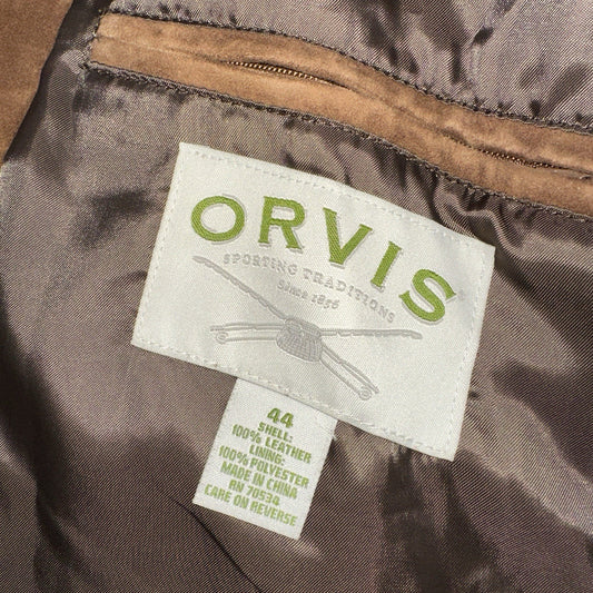 Orvis Mens 44 Suede leather blazer sport coat Lined jacket Brown Pockets