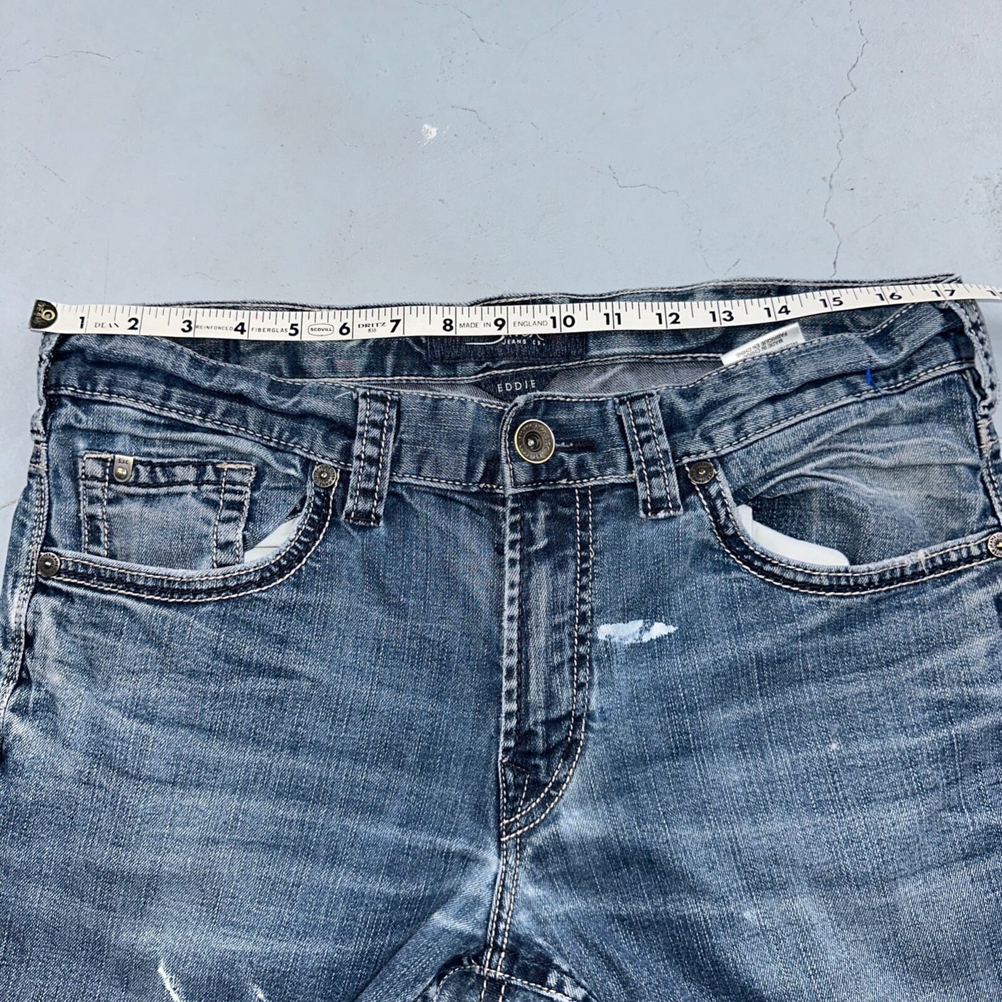 Silver Jeans Mens 34x30 Eddie Blue Denim Stretch Straight 5 Pocket Whiskering