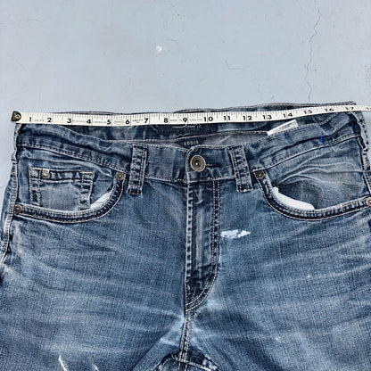 Silver Jeans Mens 34x30 Eddie Blue Denim Stretch Straight 5 Pocket Whiskering