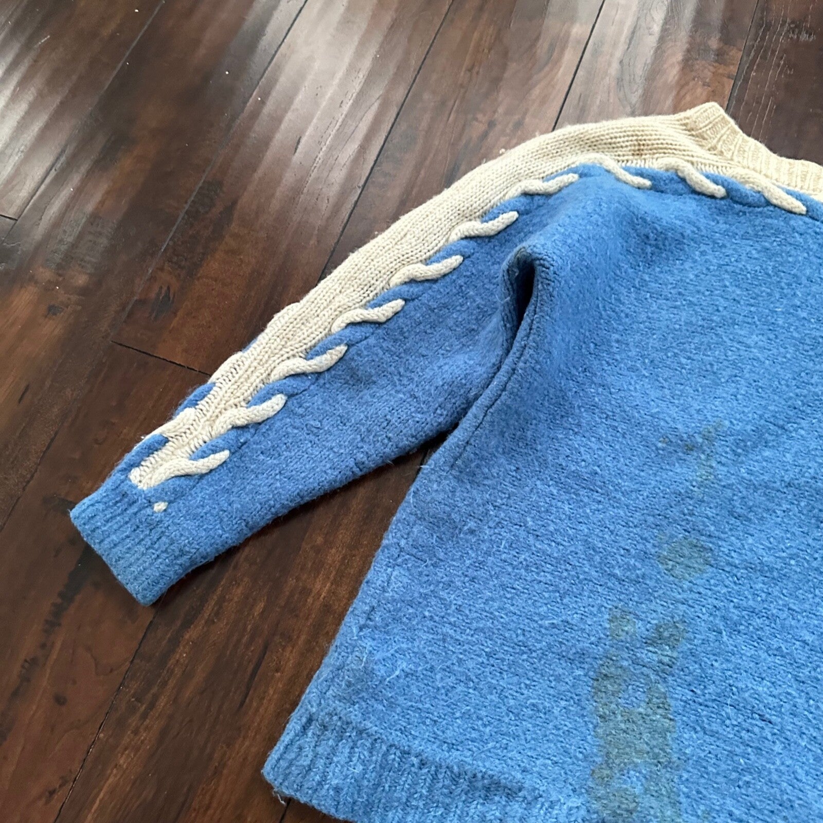 Vintage Handmade Wool Knit Sweater S Blue Pattern 1940s 1950s Rare 40s 50s WWII