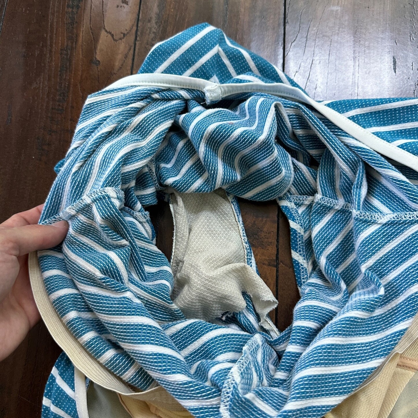 VTG 60s Bodysuit Fits Women's M Built in Bra Blue Striped Swim Rockabilly barbie